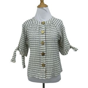 Sundance Crinkled Blouse Women's Size S Mid Sleeve Tie Cuff Big Buttons Shirt